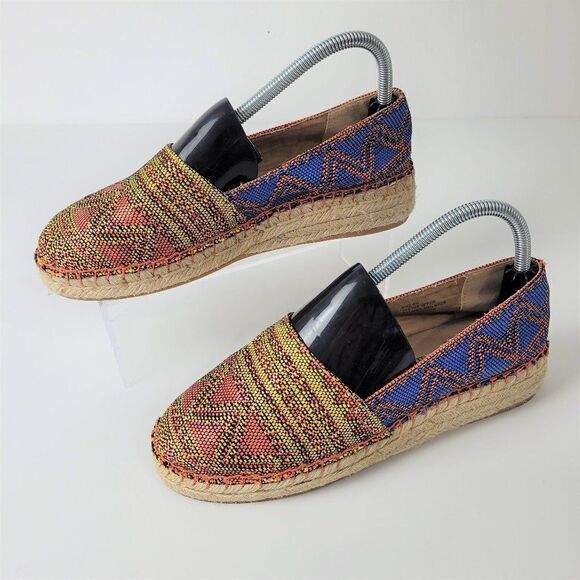 Soft Surroundings Espadrilles Womens 8M Yellow Blue Aztec Nissa Slip On Boho - Picture 1 of 12